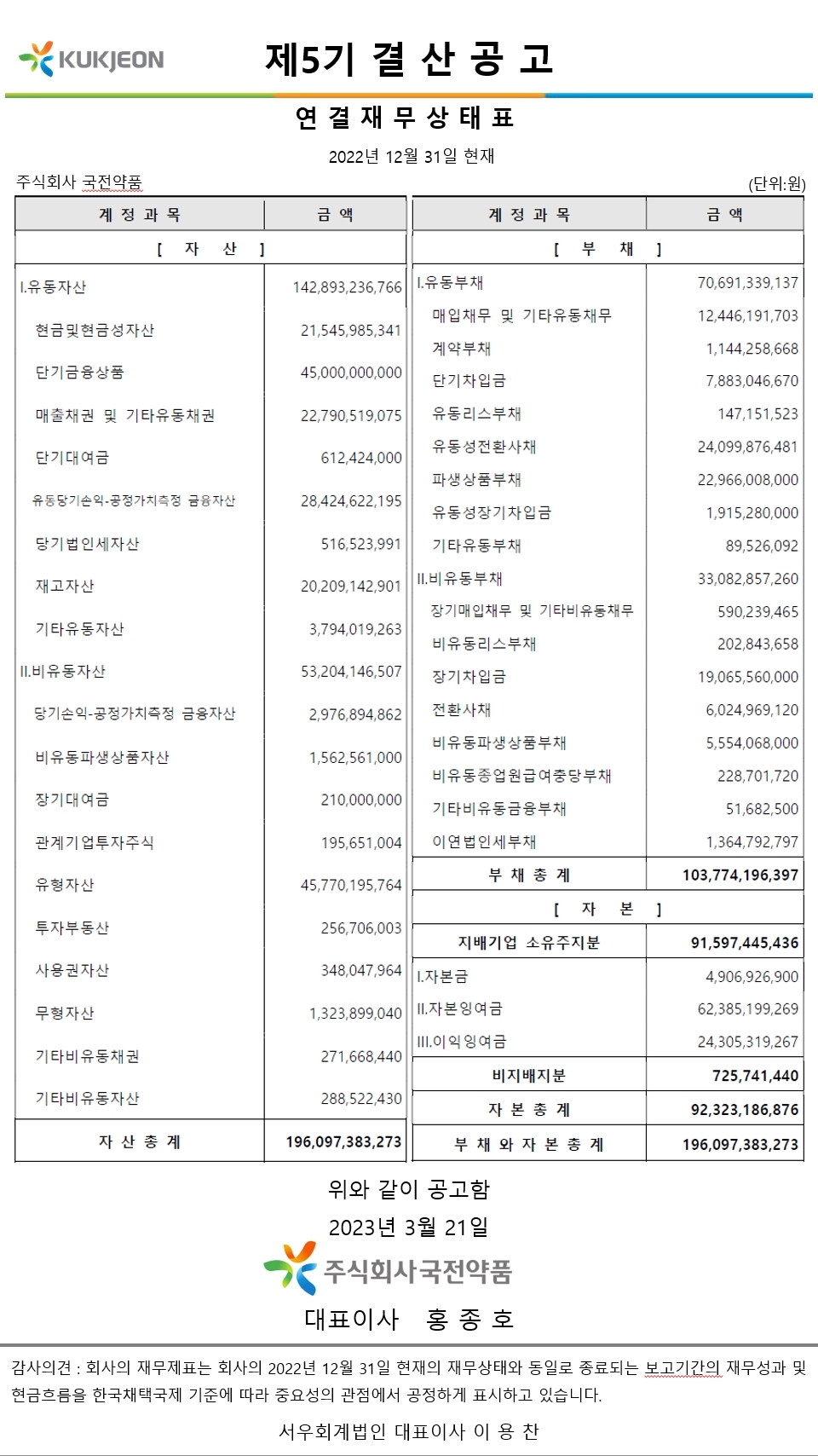 제5기 연결재무상태표 결산공고 썸네일